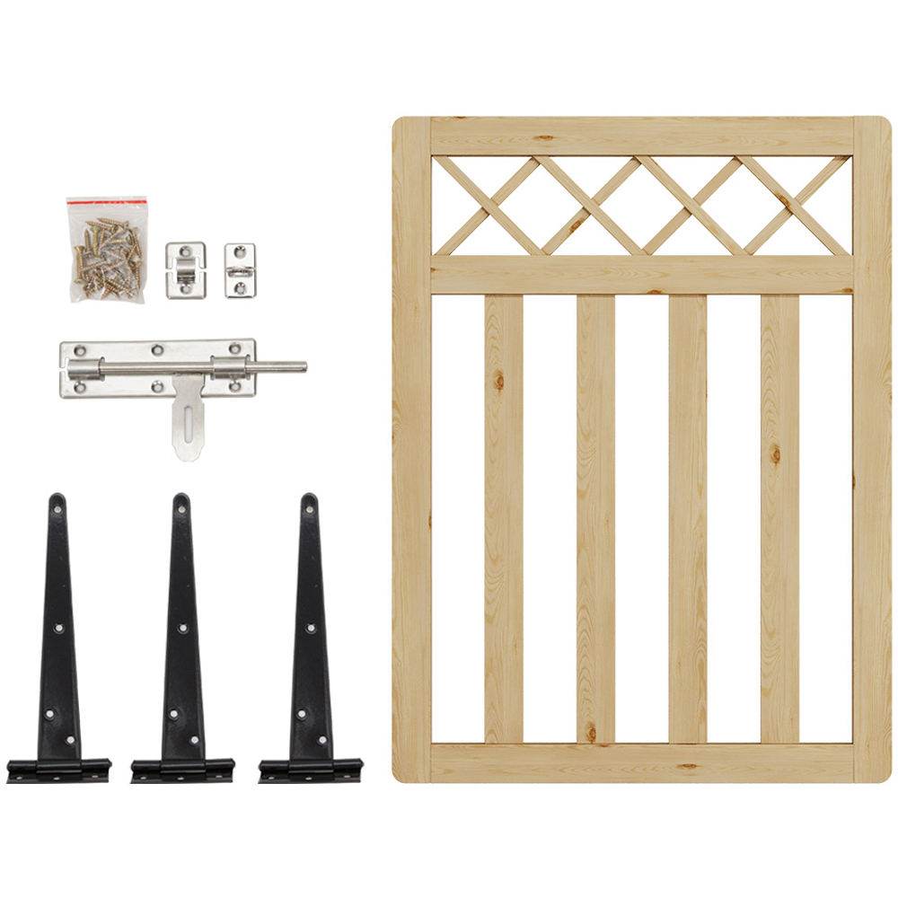 Outdoor Cross Top Wooden Nature Garden Fence Door, 120 x 90 x 2.5cm Image 5