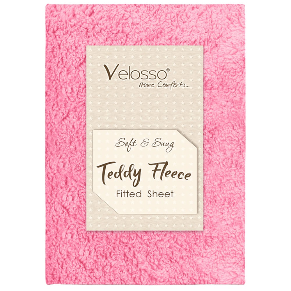 Velosso King Size Deep Blush Teddy Fleece Fitted Sheet Image 1