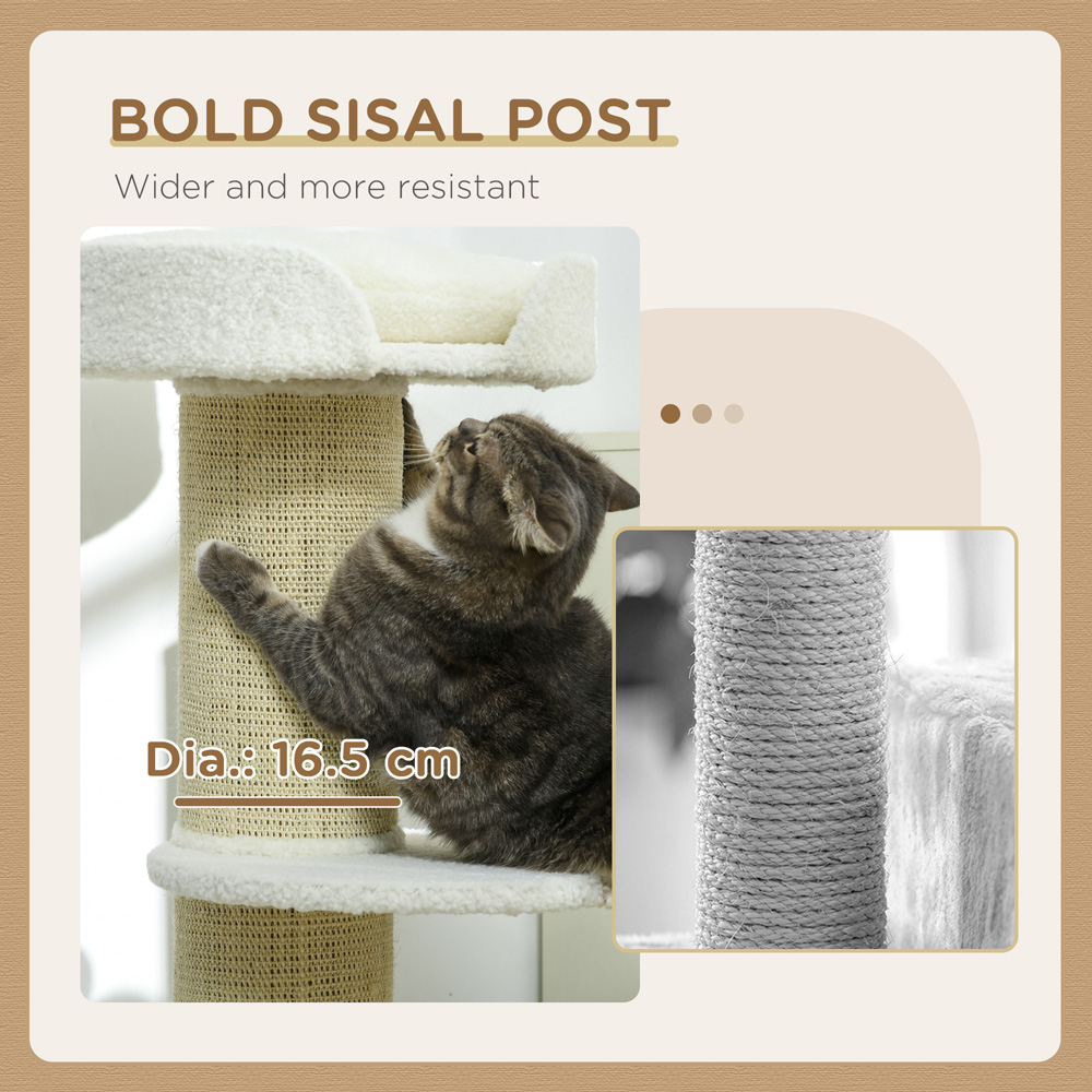 PawHut Cream and White 2 Tier Cat Resting Tree with Top Basket Image 6