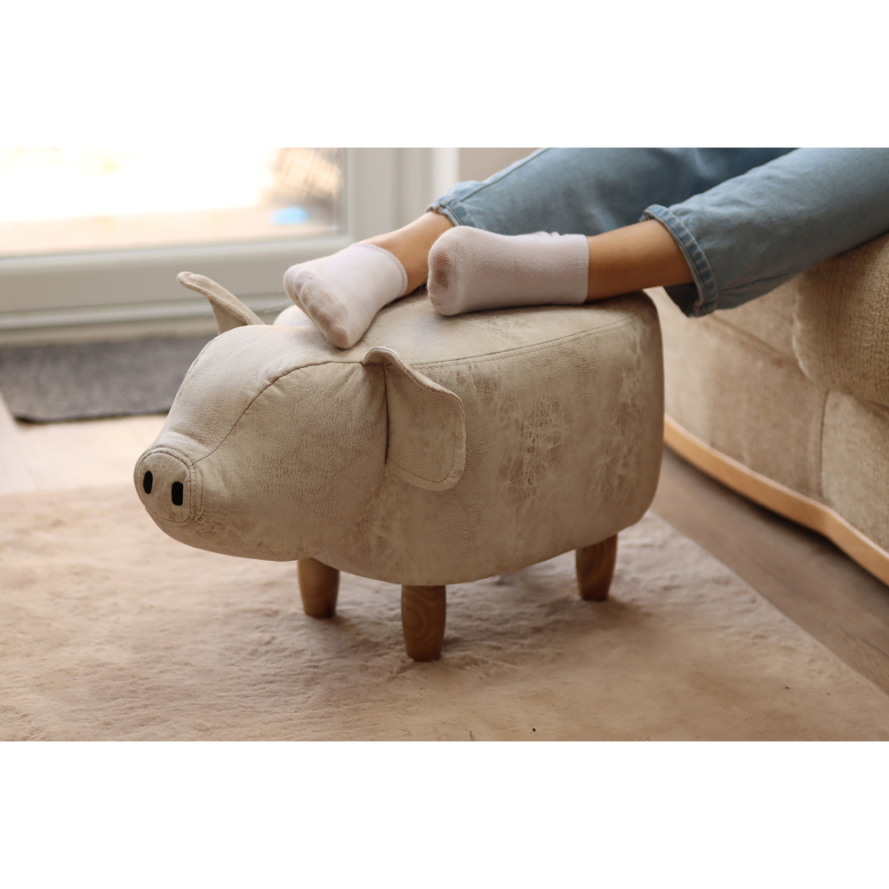 Gardeco Plato The Pig Grey Leatherette Footstool Image 7