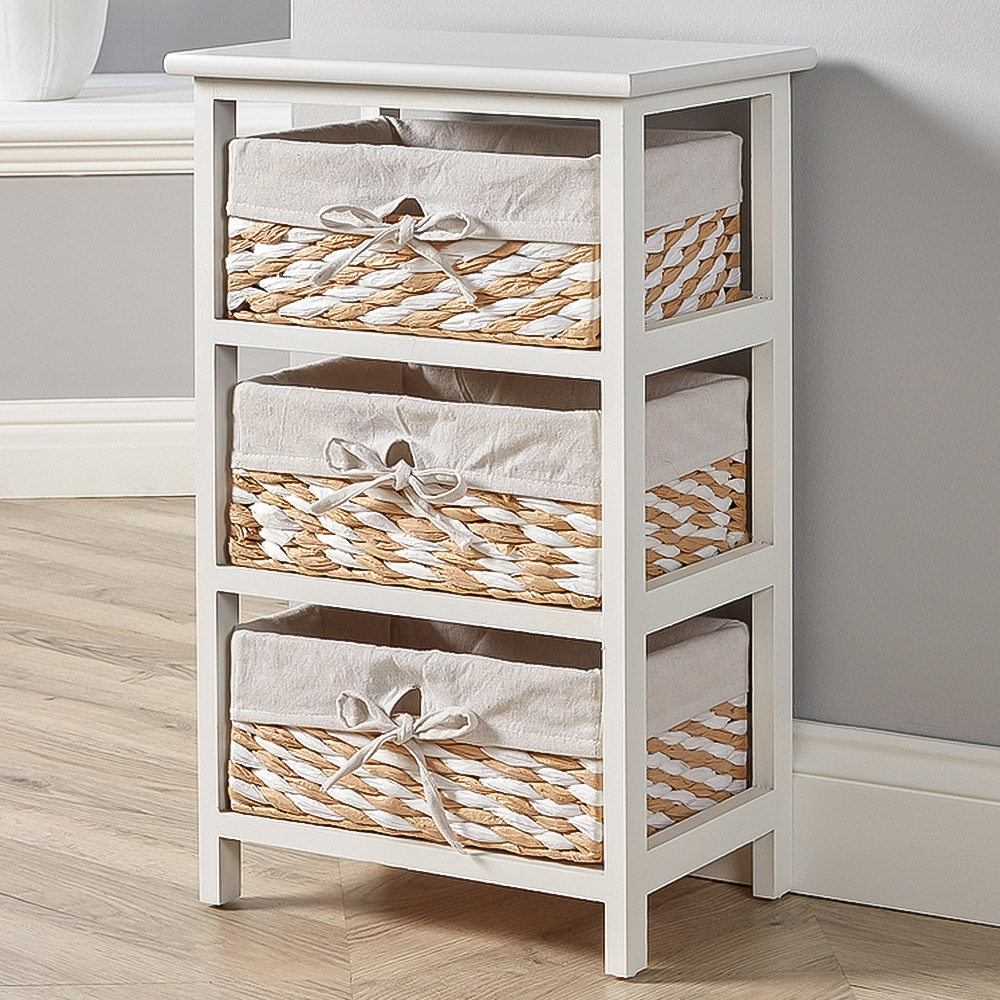 Home Source Norfolk 3 Basket Drawer White Storage Cabinet Image 1