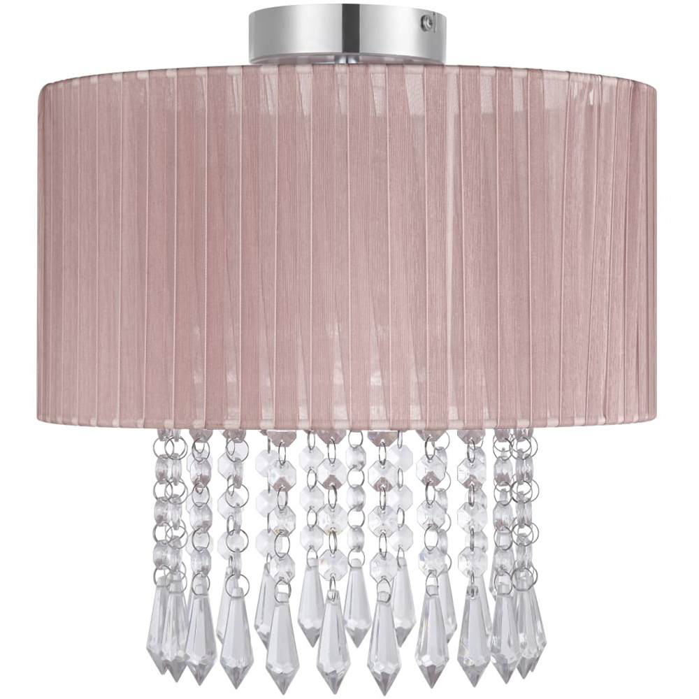 Cosylyte Winni Modern Beaded Voile Pink Shade Chrome Ceiling Light Image 1