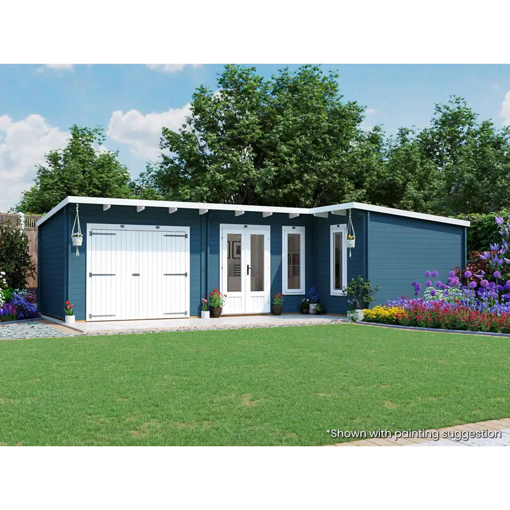 Dunster House HellWolf 30 x 16ft Brown L-Shaped Double Glazed Pent Garden Log Cabin Image 3