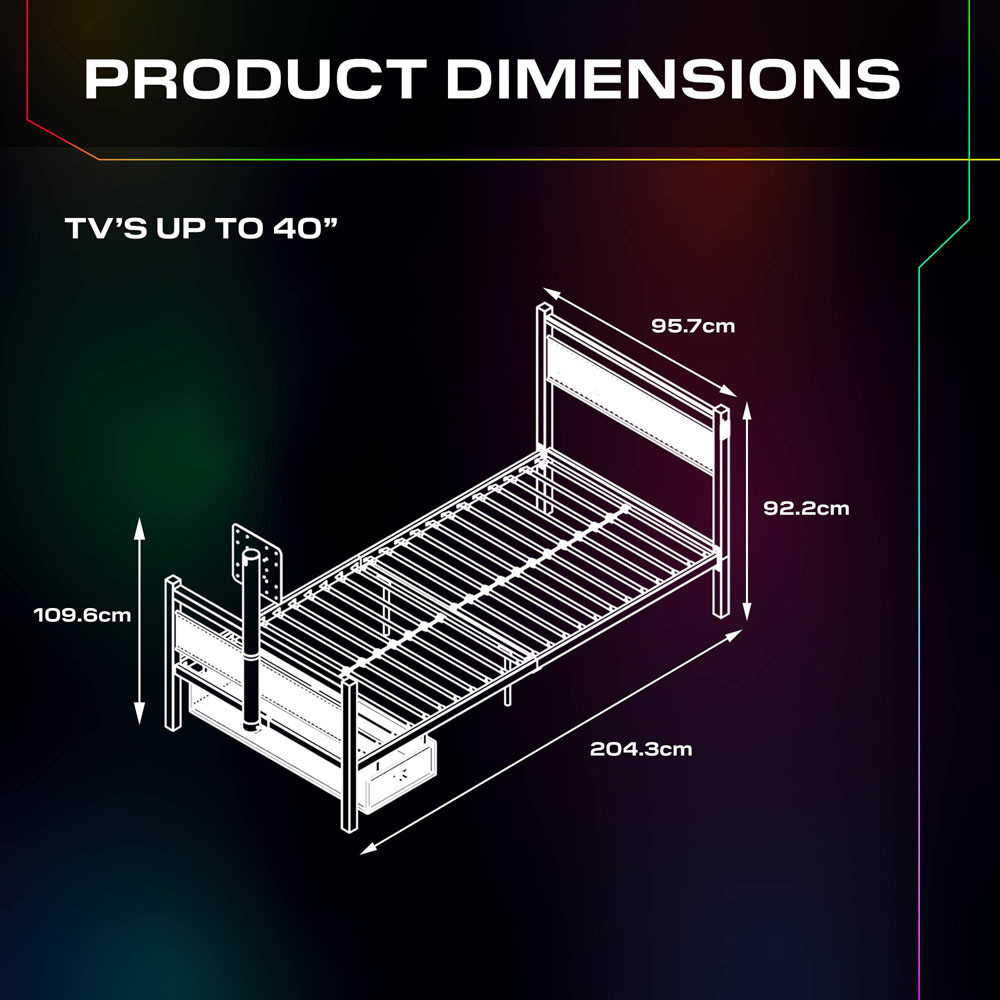 X Rocker Basecamp Single Black TV Gaming Bed with App Controlled RGB LED Light Image 8