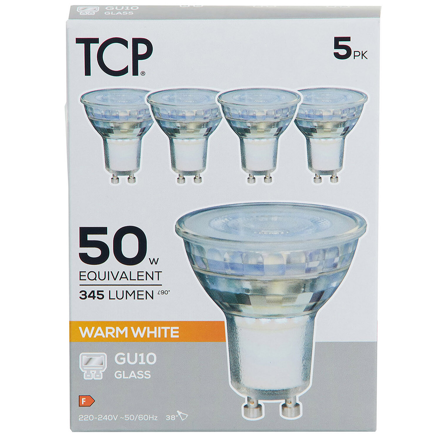 TCP LED Glass GU10 345L Warm White Bulbs - Warm White Image 1