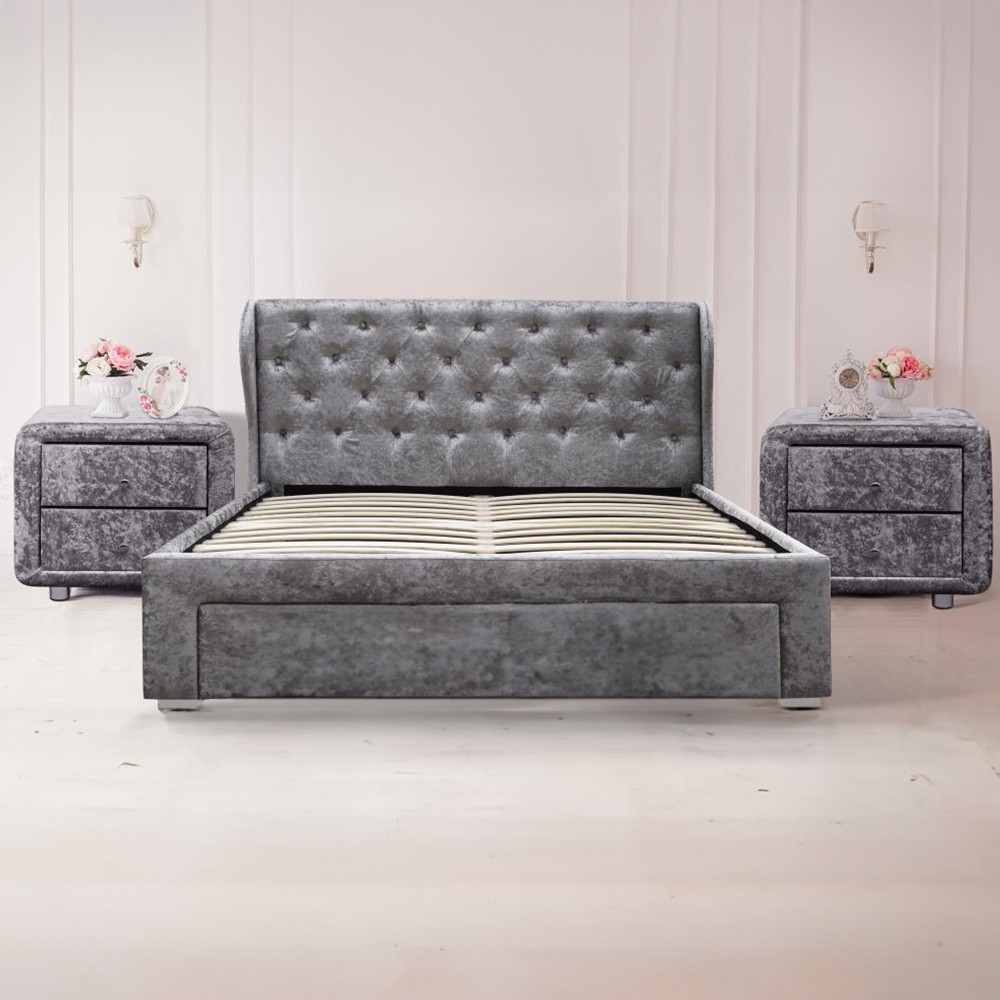 Brooklyn Silver Crushed Velvet 3 Piece Bedroom Furniture Set Image 1