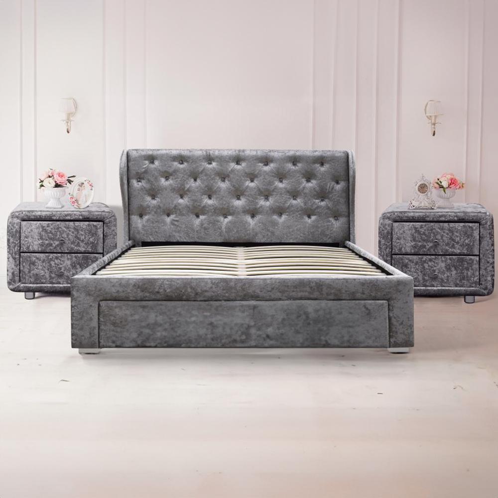 Brooklyn Silver Crushed Velvet 3 Piece Bedroom Furniture Set Image 1