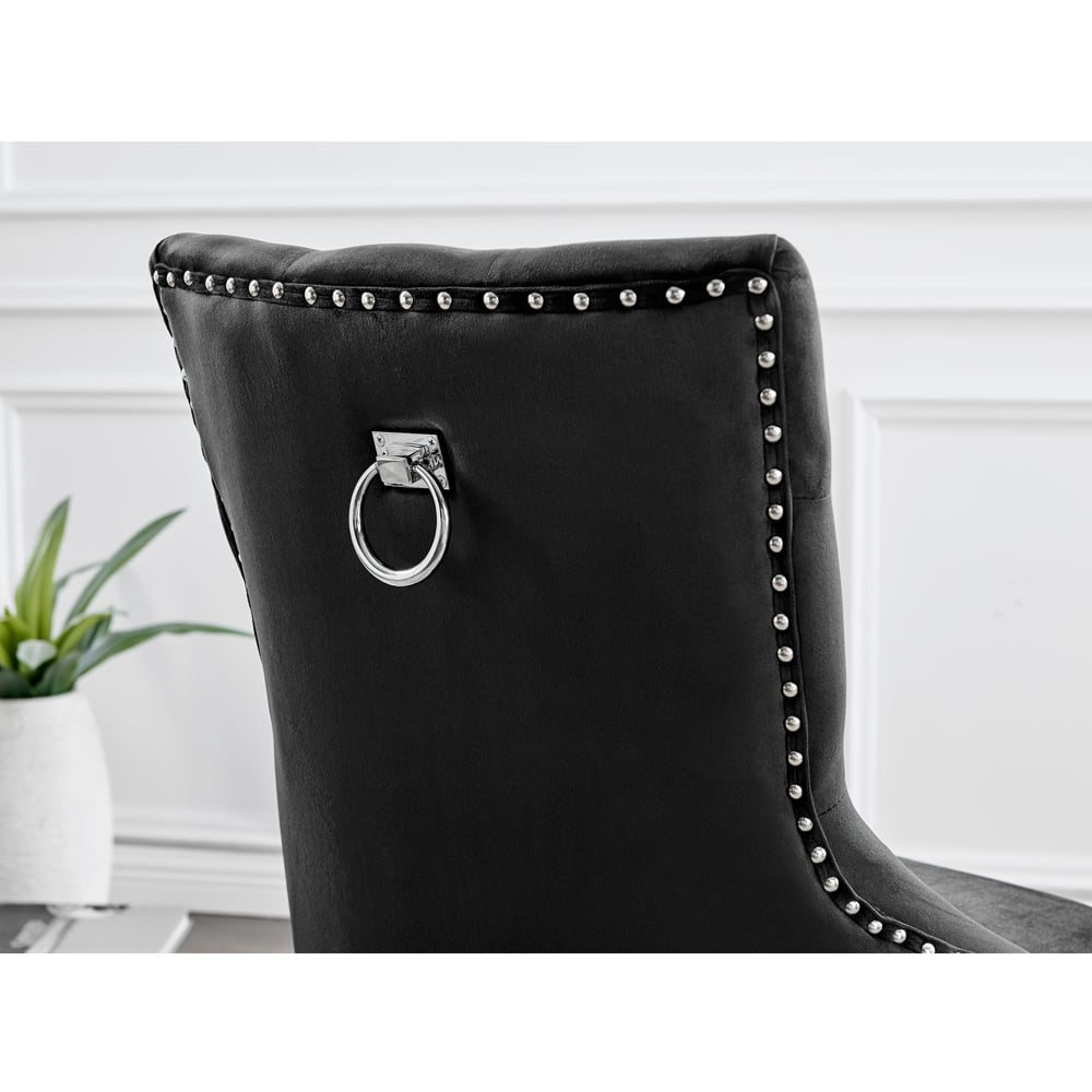 Furniturebox Kennsington Set of 2 Black Velvet Knockerback Dining Chair Image 2