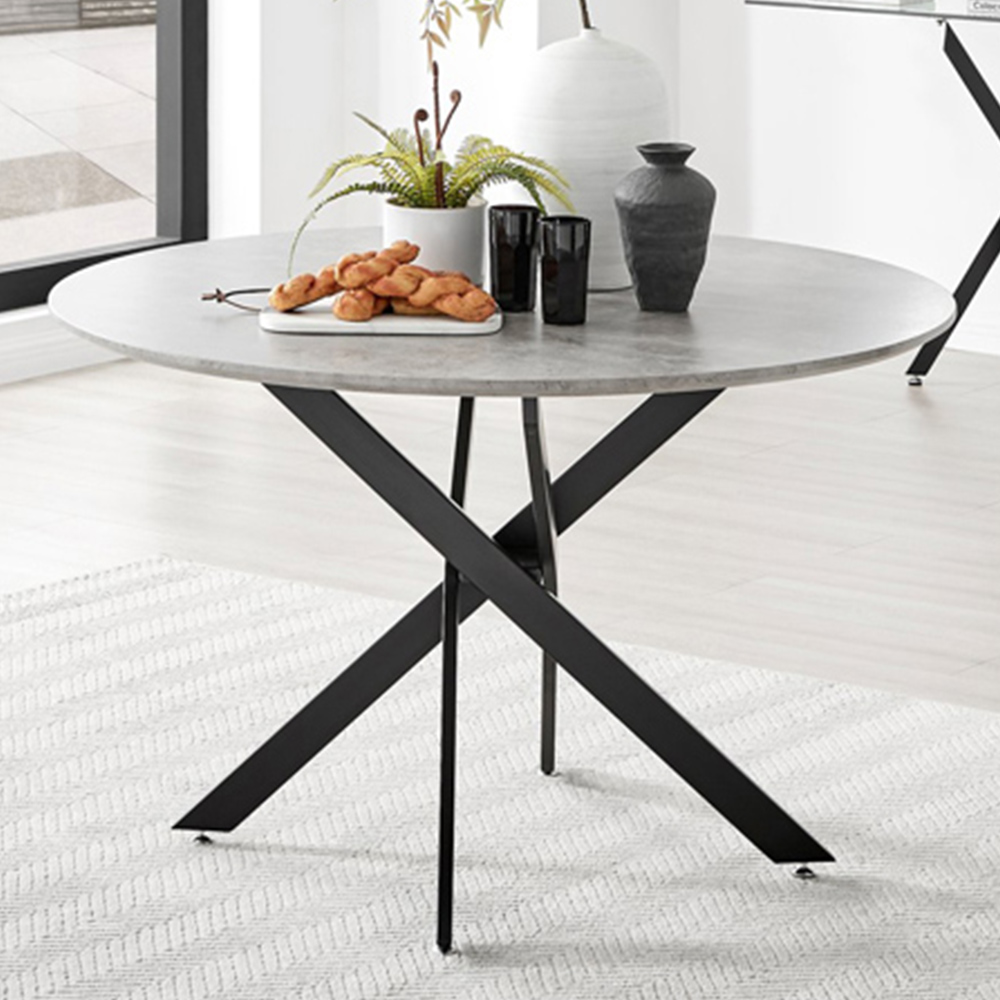 Furniturebox Arona Solara Concrete Effect 6 Seater Round Dining Set Grey Black and Cappuccino Image 2