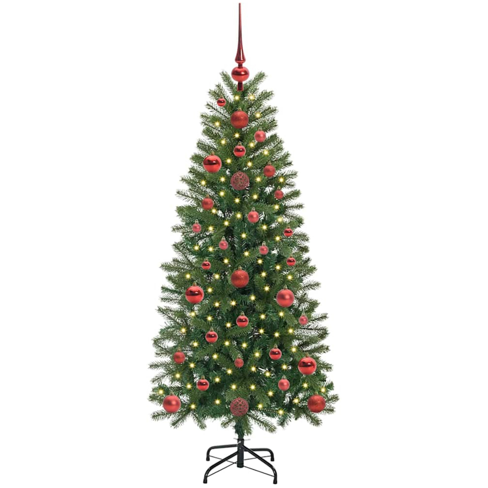 vidaXL Pre-Lit Red Baubles Green Artificial Christmas Tree 4ft Image 1