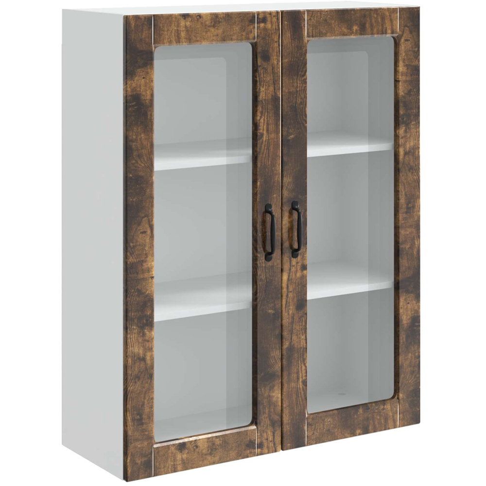 vidaXL 2 Glass Door Smoked Oak Kitchen Wall Cabinet Image 2