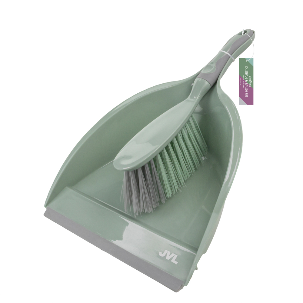 JVL Cleaning Green Rubber Grip Dust Pan and Brush Set Image 6