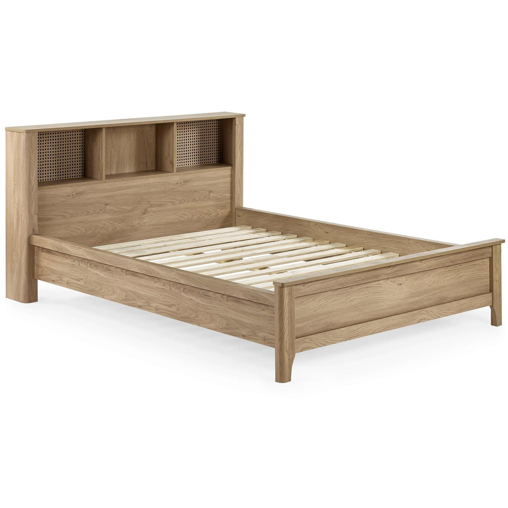 Julian Bowen Sydney King Size Oak Effect Rattan Print Bookcase Bed Frame Image 2