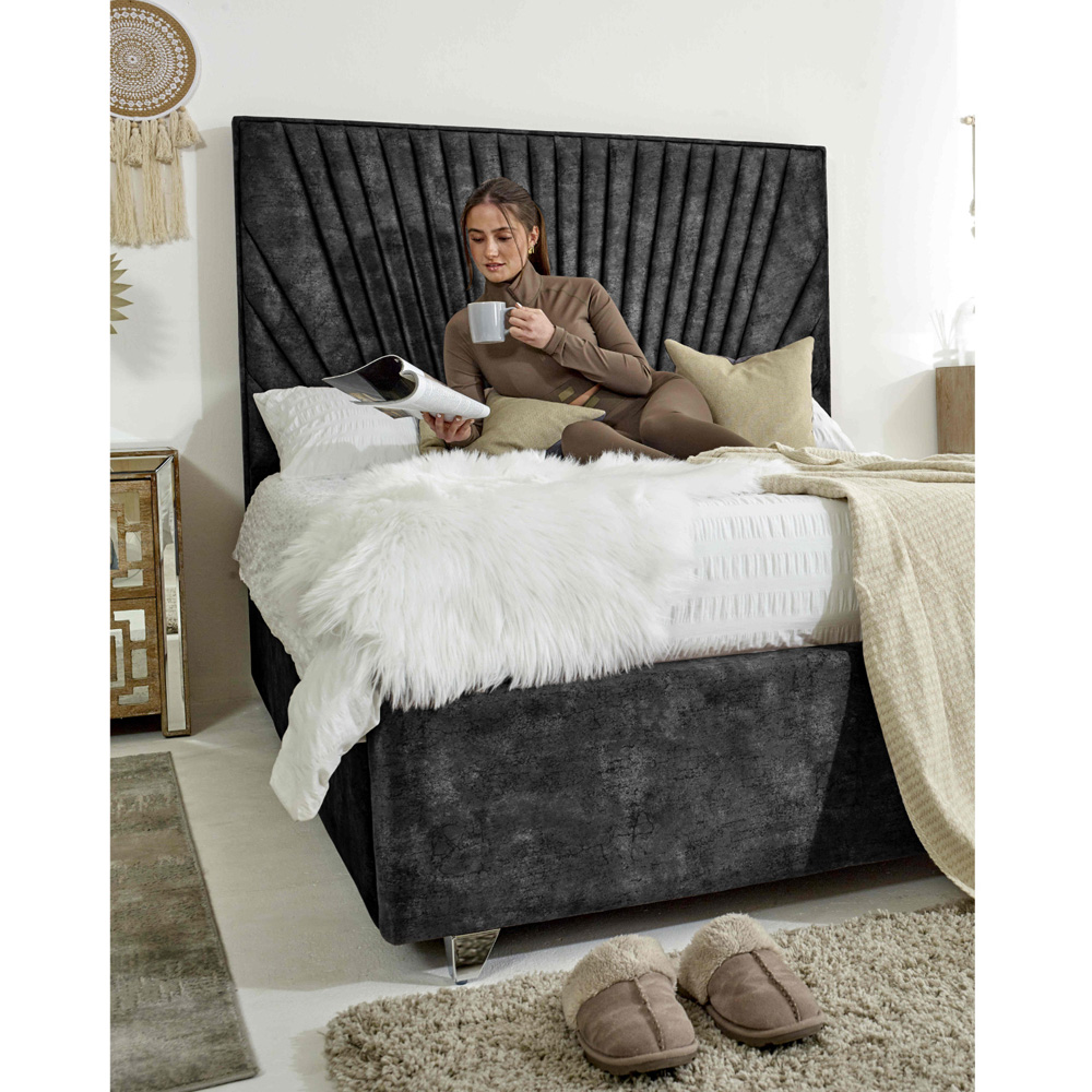 Eleganza Dawn Single Gunmetal Marble Fabric Bed Frame with Headboard Image 5