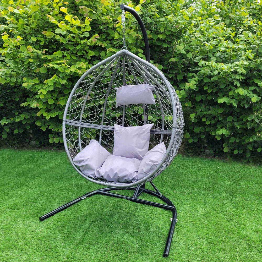 MonsterShop Grey Rattan Egg Chair Set of 2 Image 3