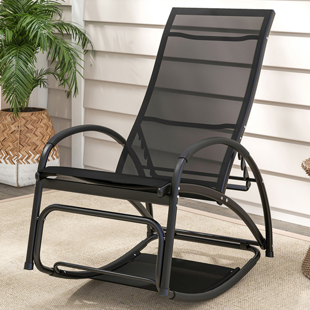 Costway Black 2 in 1 Rocking Outdoor Lounge Chair Image 1