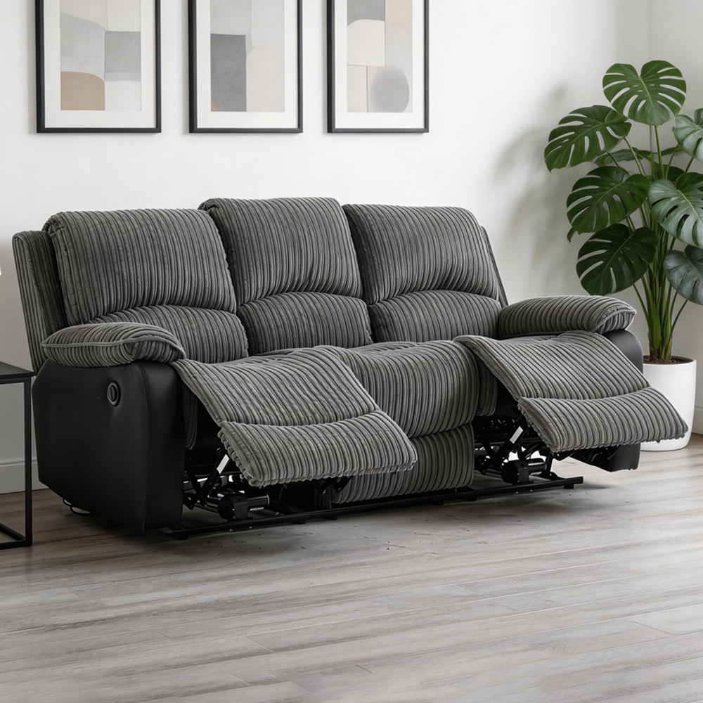 Furniture One 3 Seater Grey Sectional Corduroy Electric Recliner Sofa Image 1