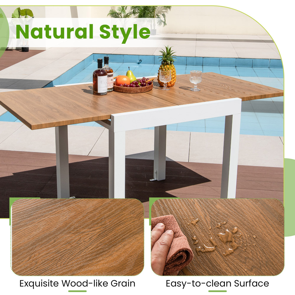 Costway 6 Seater Rectangular Aluminium Expandable Dining Table Natural Image 8