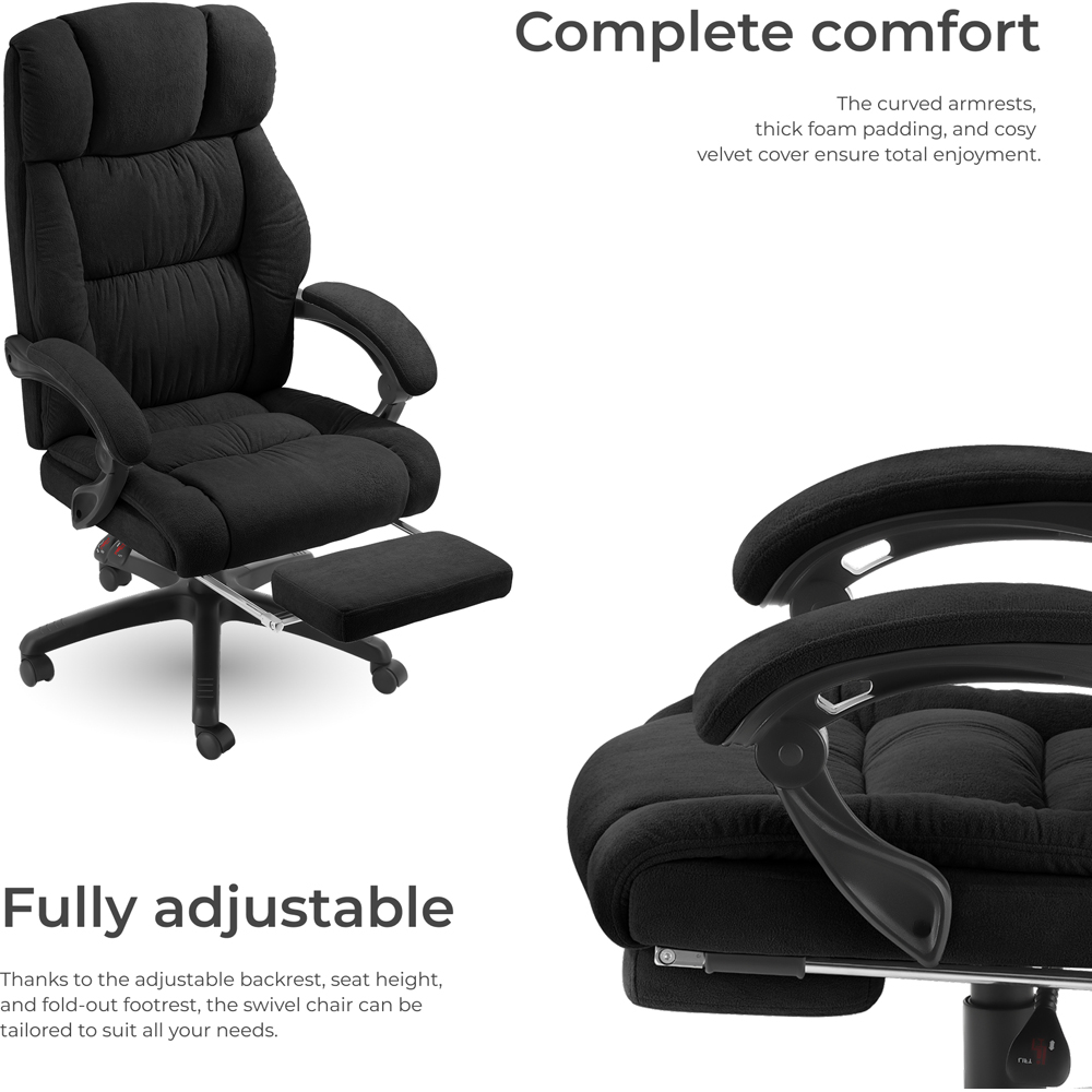 tectake Gillian Black Swivel Velour Seat Office Chair with Folding Footrest Image 4