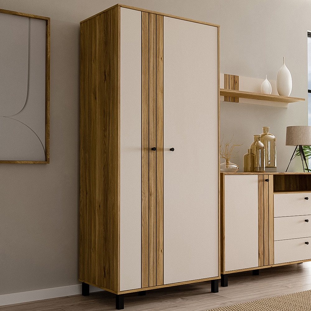 Florence Grafton 2 Door Cream and Oak Wardrobe Image 1
