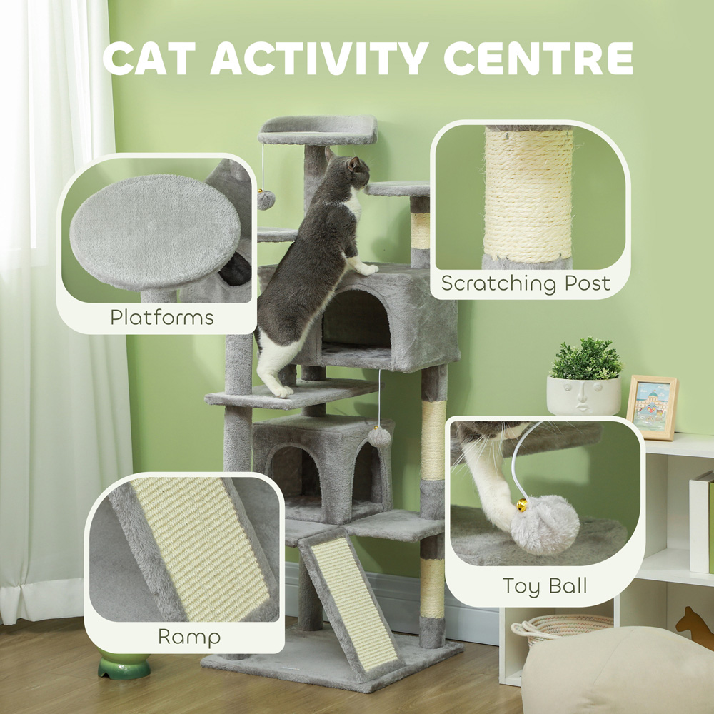 PawHut Light Grey Cat Tower Set with Scratching Posts Image 5