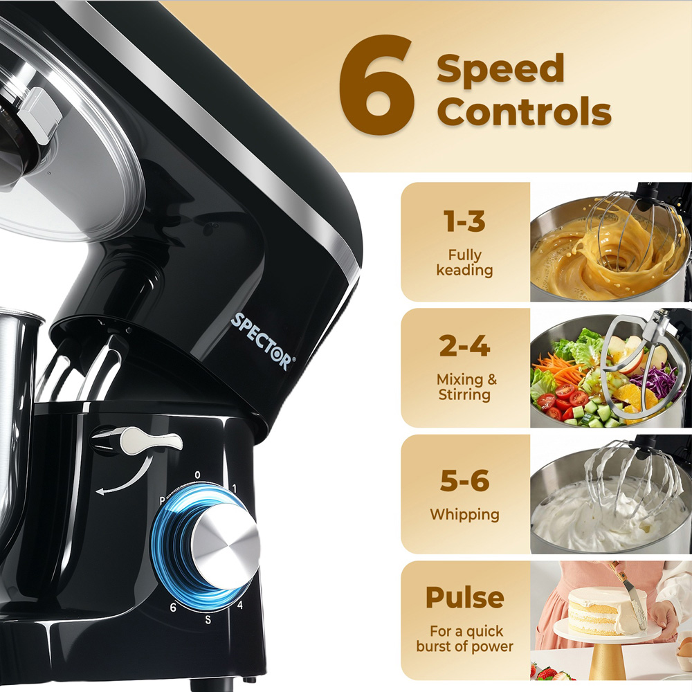 Spector MIX1002-6.2L-UK Stainless Steel Mixing Bowl Electric Stand Mixer 6.2L 1400W Image 5