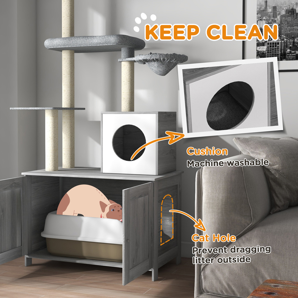 PawHut Enclosure Grey Floor to Ceiling Cat Litter Box Image 6