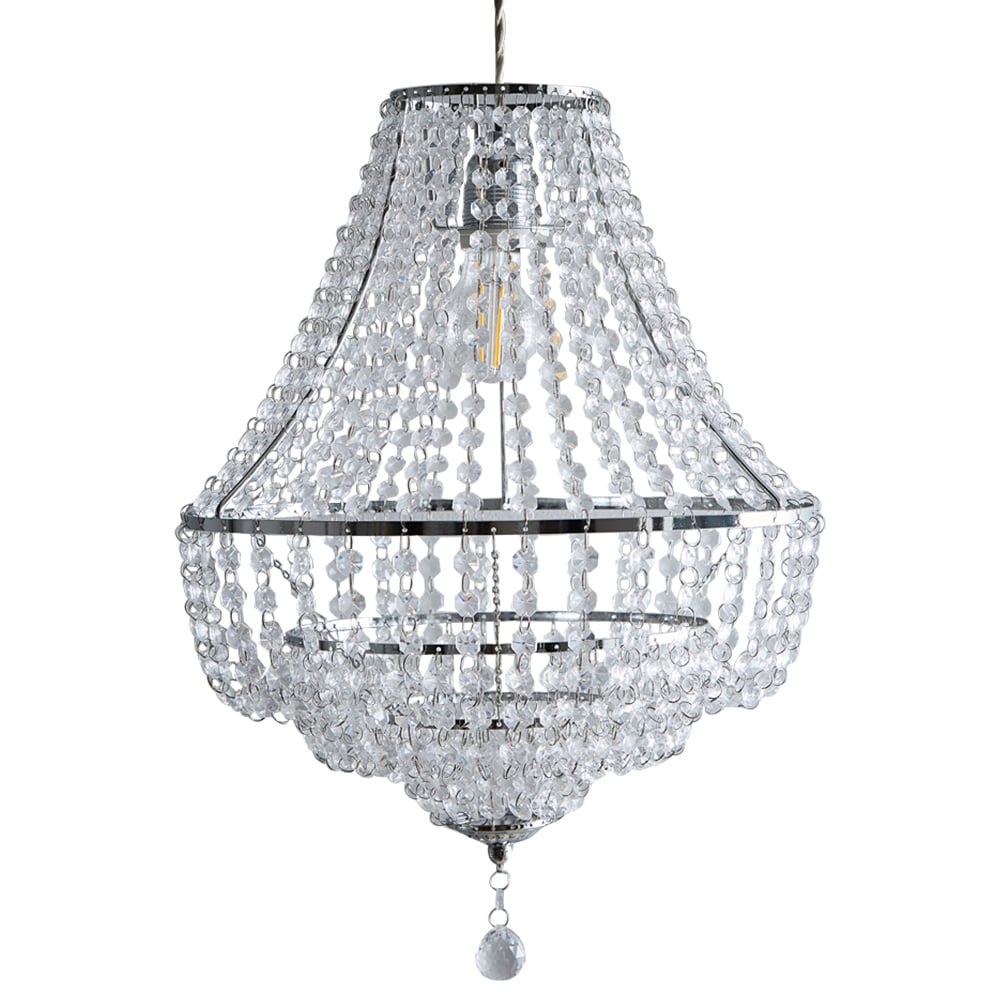 Kliving Freya 3 Tier Clear Acrylic Beads Chrome Pendant Light Image 1