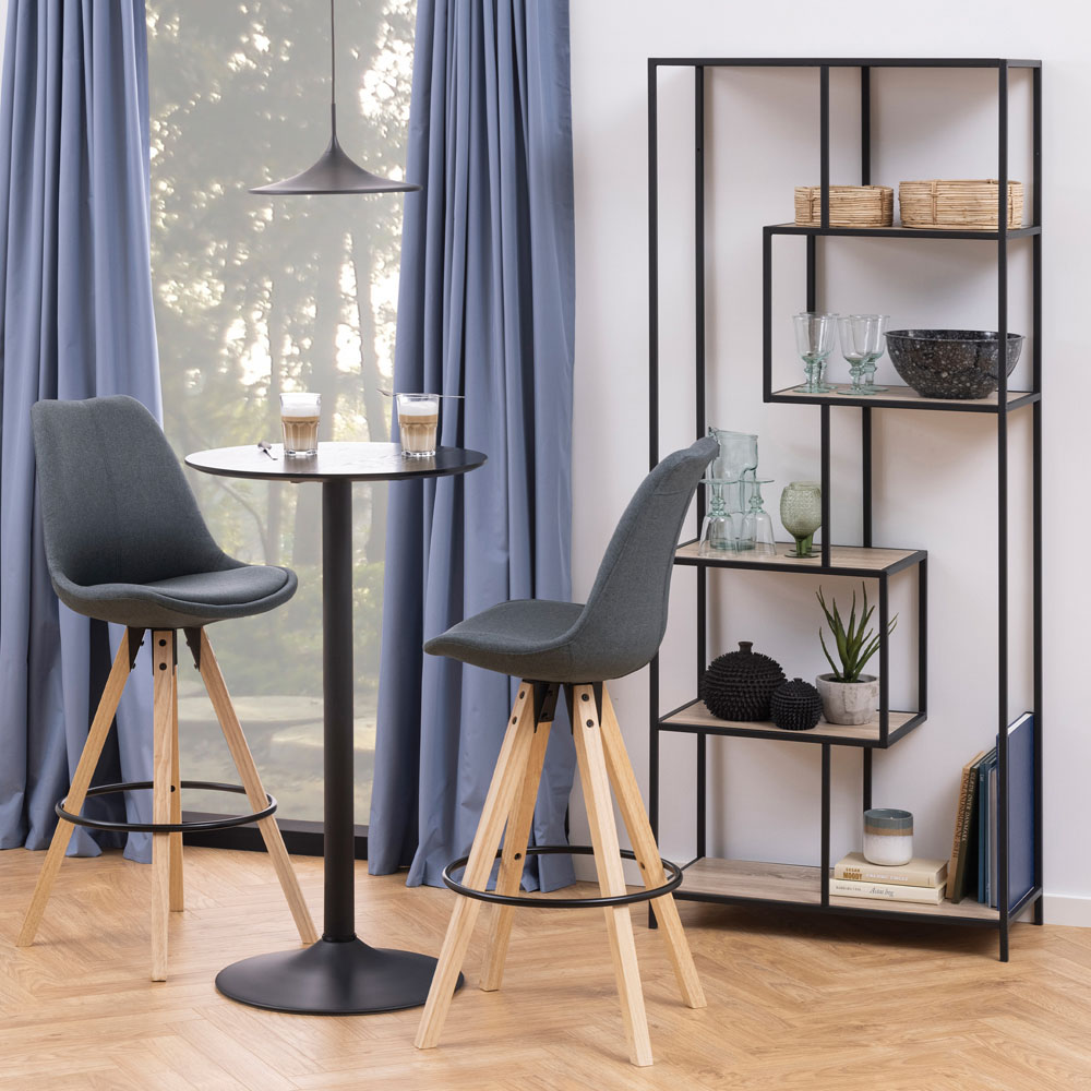 Florence Seaford 5 Shelf Sonoma Oak and Black Metal Bookcase Image 7