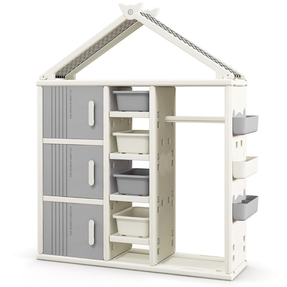 Costway Grey Kids Closet with Storage Bin Image 2