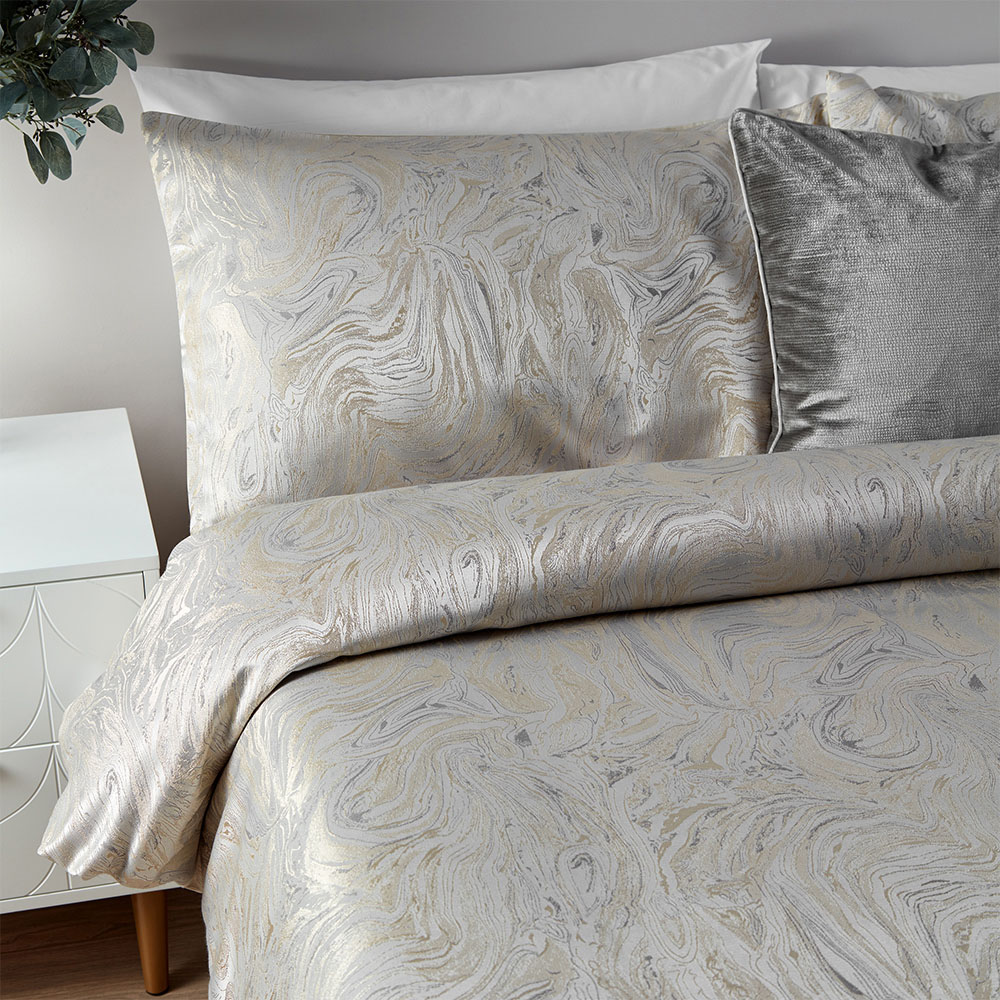 Paoletti Double Oyster Marble Jacquard Duvet Set Image 2