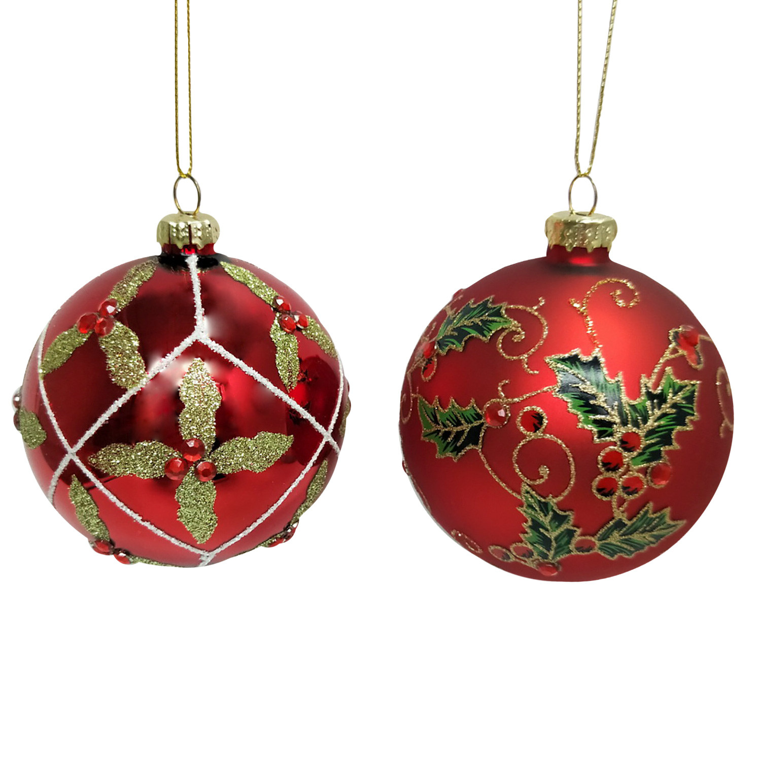 Traditional Christmas Red Glass Jewelled Christmas Bauble Single Ornament Image