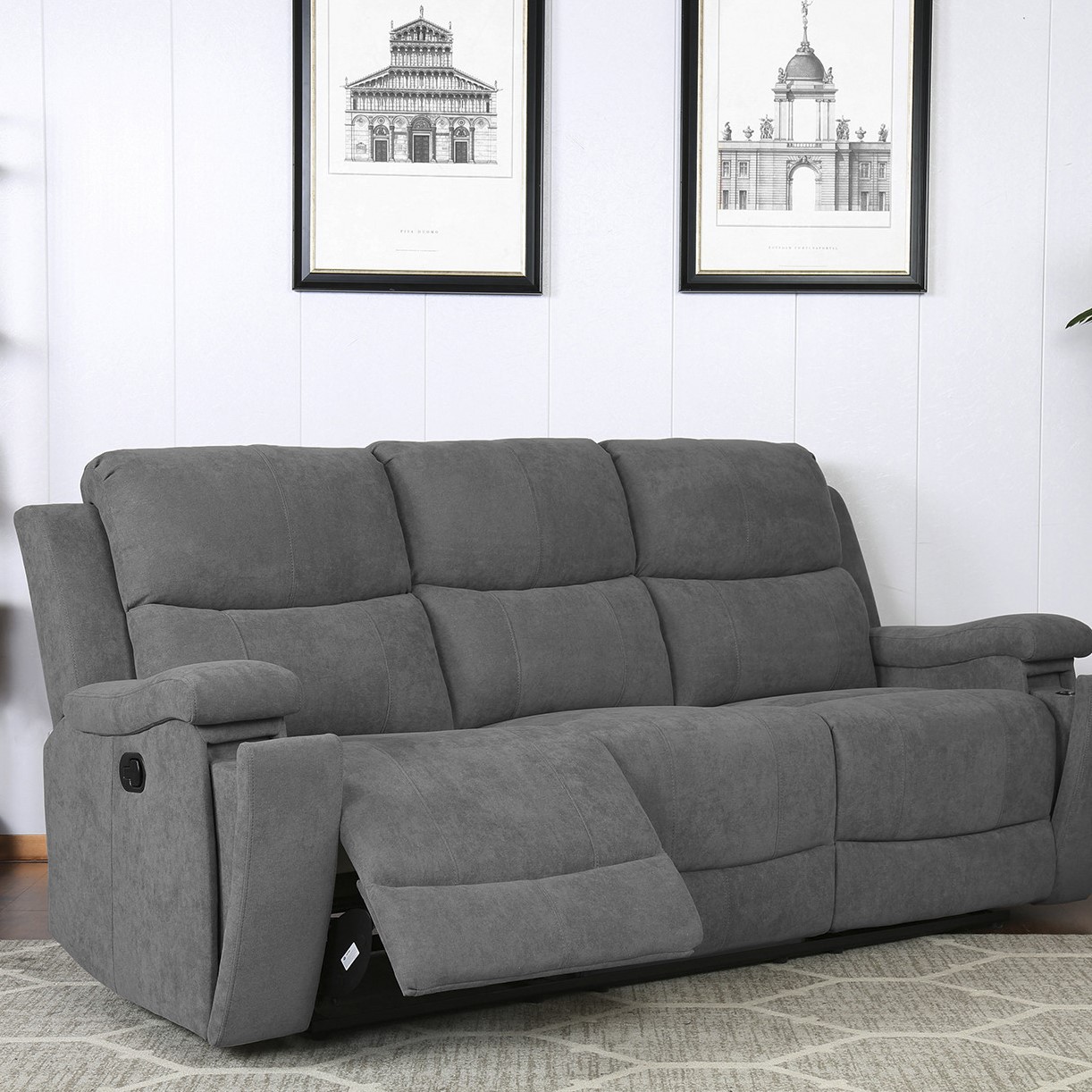 Ledbury 3 Seater Dark Grey Fabric Manual Recliner Sofa Image 1