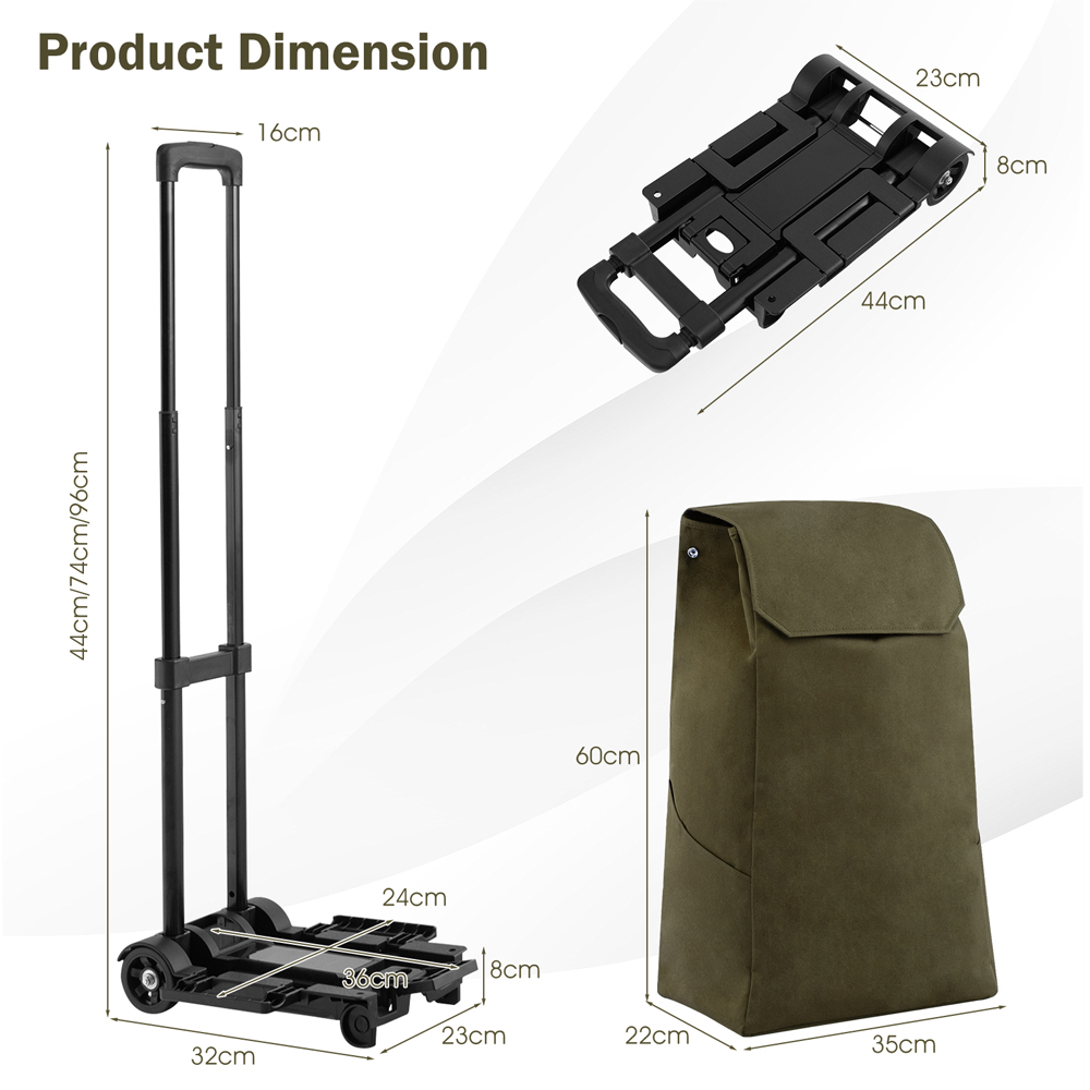 Costway 2 in 1 Olive Green Foldable Shopping Trolley Bag Image 9