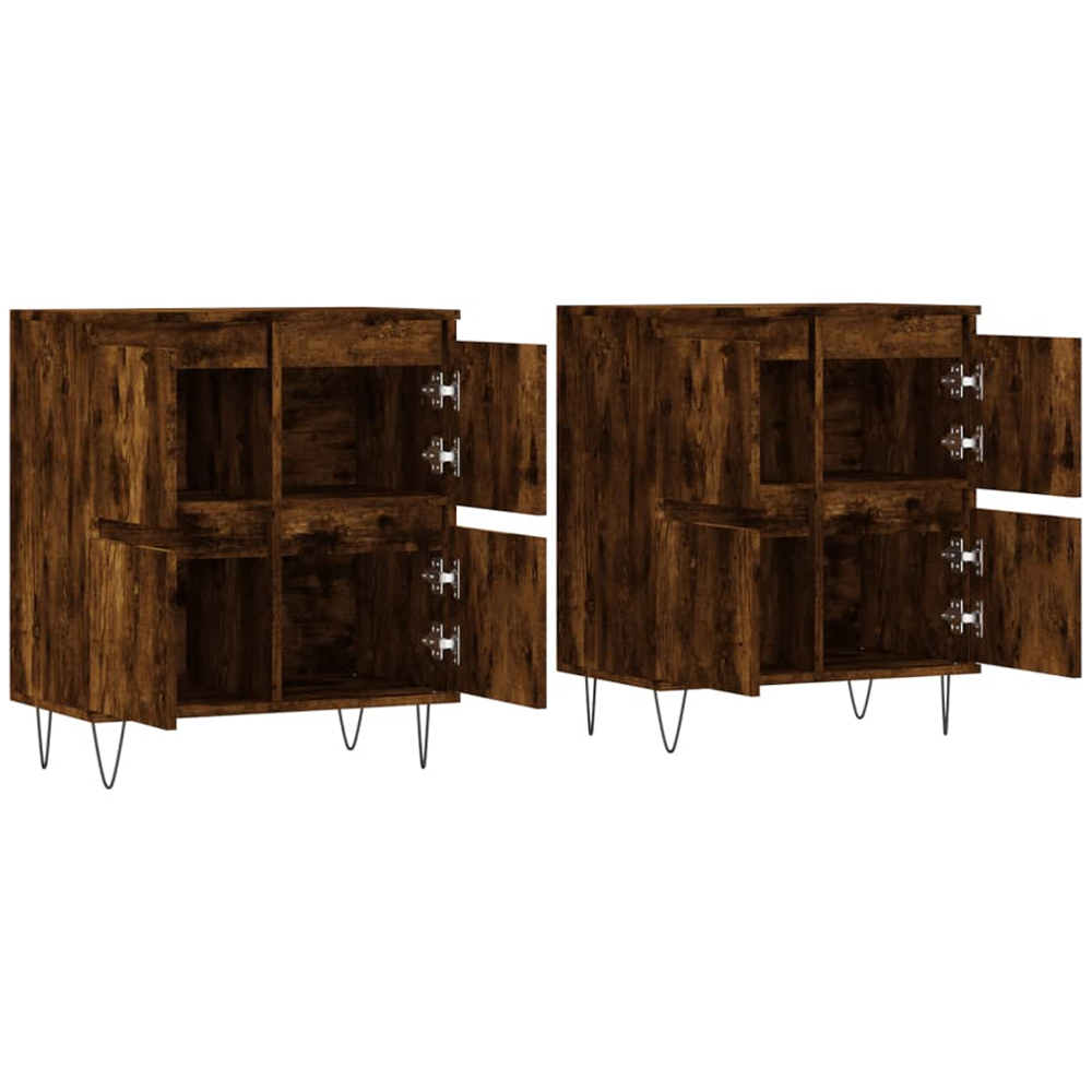 vidaXL 4 Door Smoked Oak Sideboard with Metal Legs Set of 2 Image 4