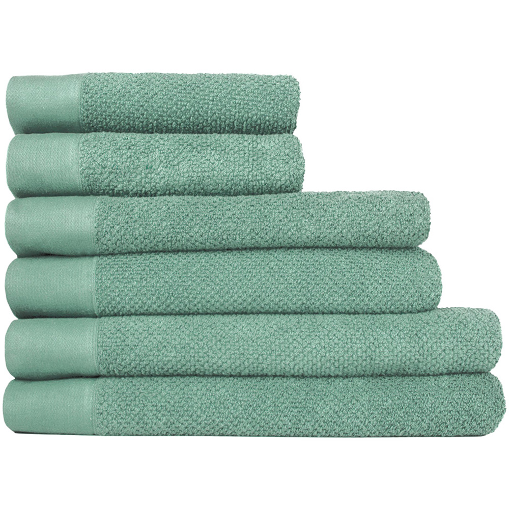 furn. Textured Cotton Smoke Green Hand and Bath Towels Set of 6 Image 1