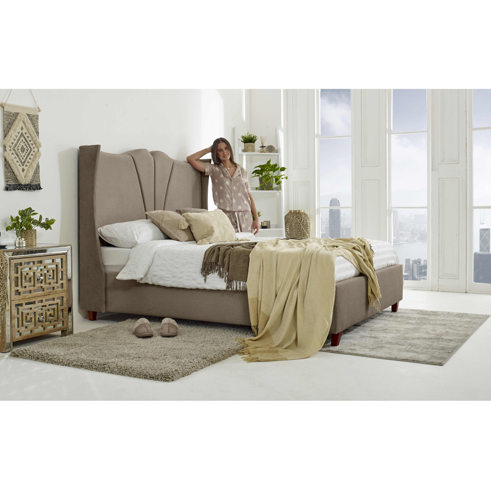 Eleganza Florentine Super King Size Mink Arlington Fabric Bed with Winged Headboard Image 4