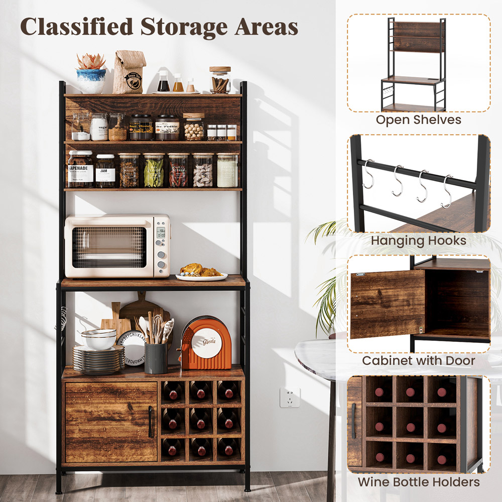 Costway Reddish Brown Bakers Rack with Power Outlet Image 6