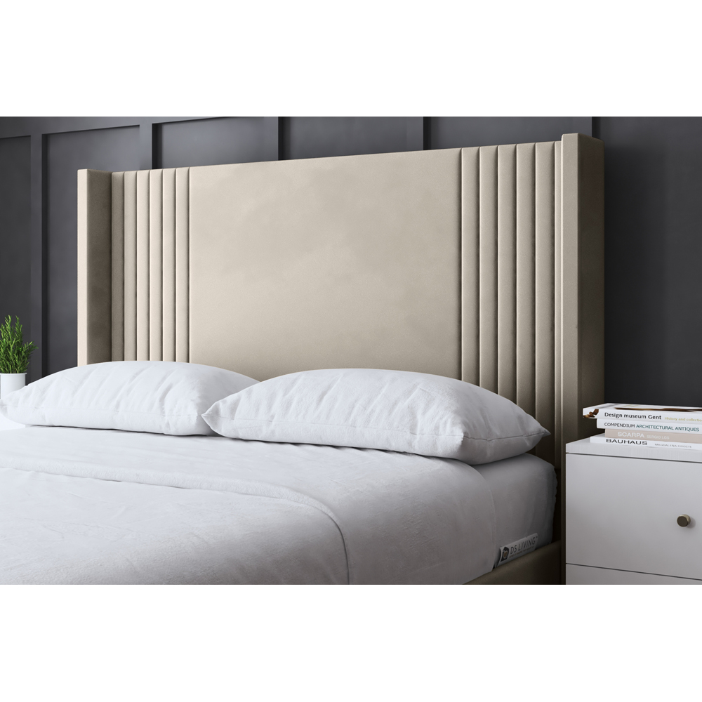 DS Living Elara King Size Cream Winged Panel Bed Frame with Headboard Image 3
