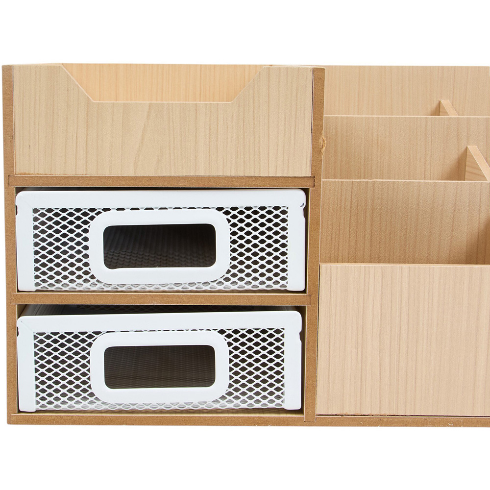 Wood Effect and White Mesh Desk Organiser Image 5