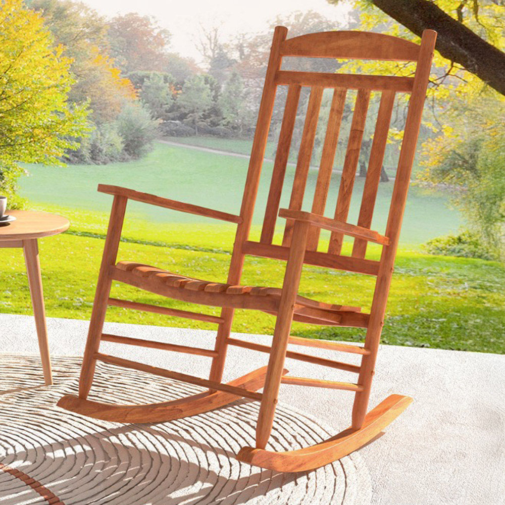 Costway Natural Wood Outdoor Rocking Chair Image 1
