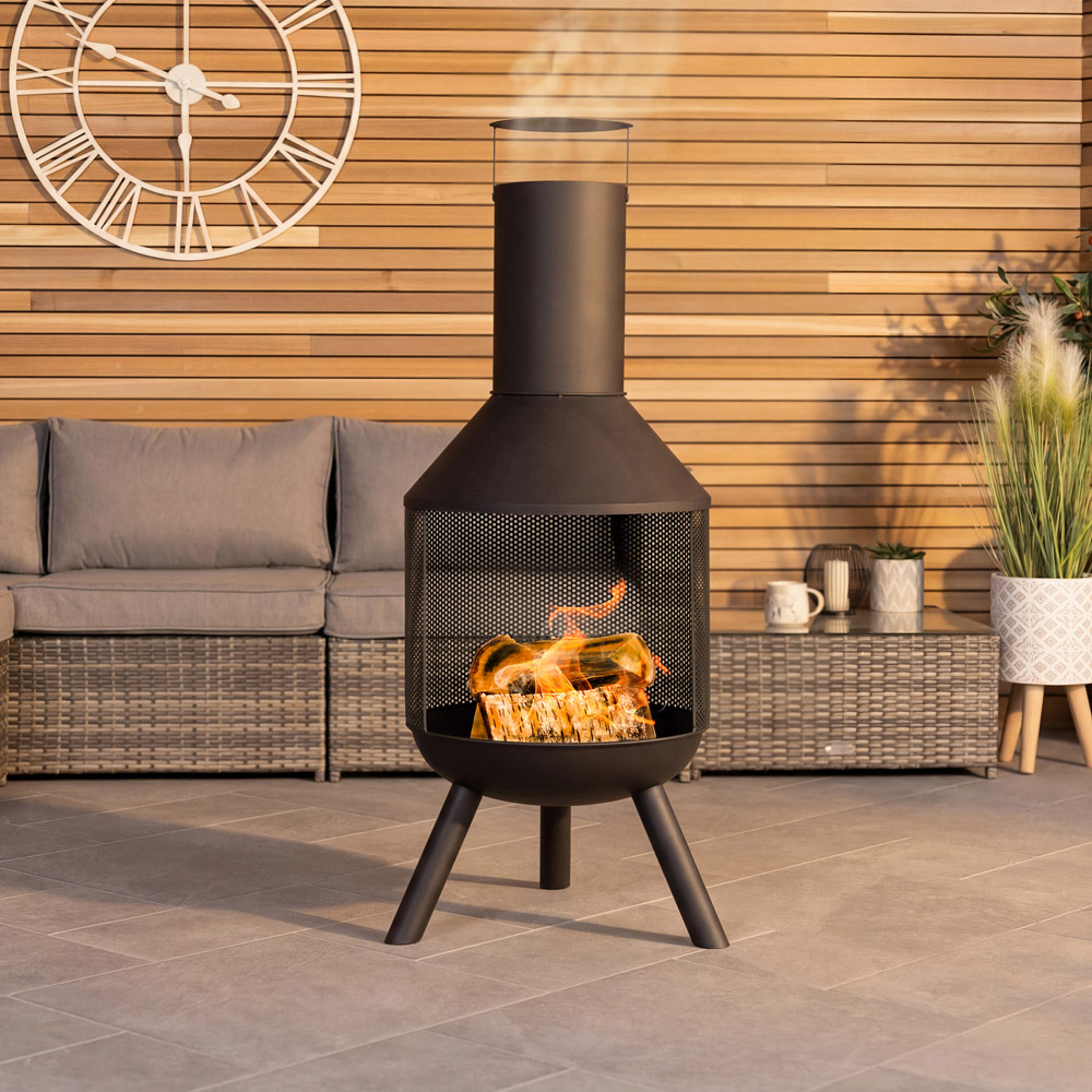 Charles Bentley Snug Palma Black Round Steel Modern Patio Heater Chimenea Image 2