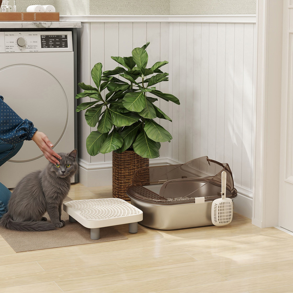 PawHut Stainless Steel Cat Litter Box Image 2