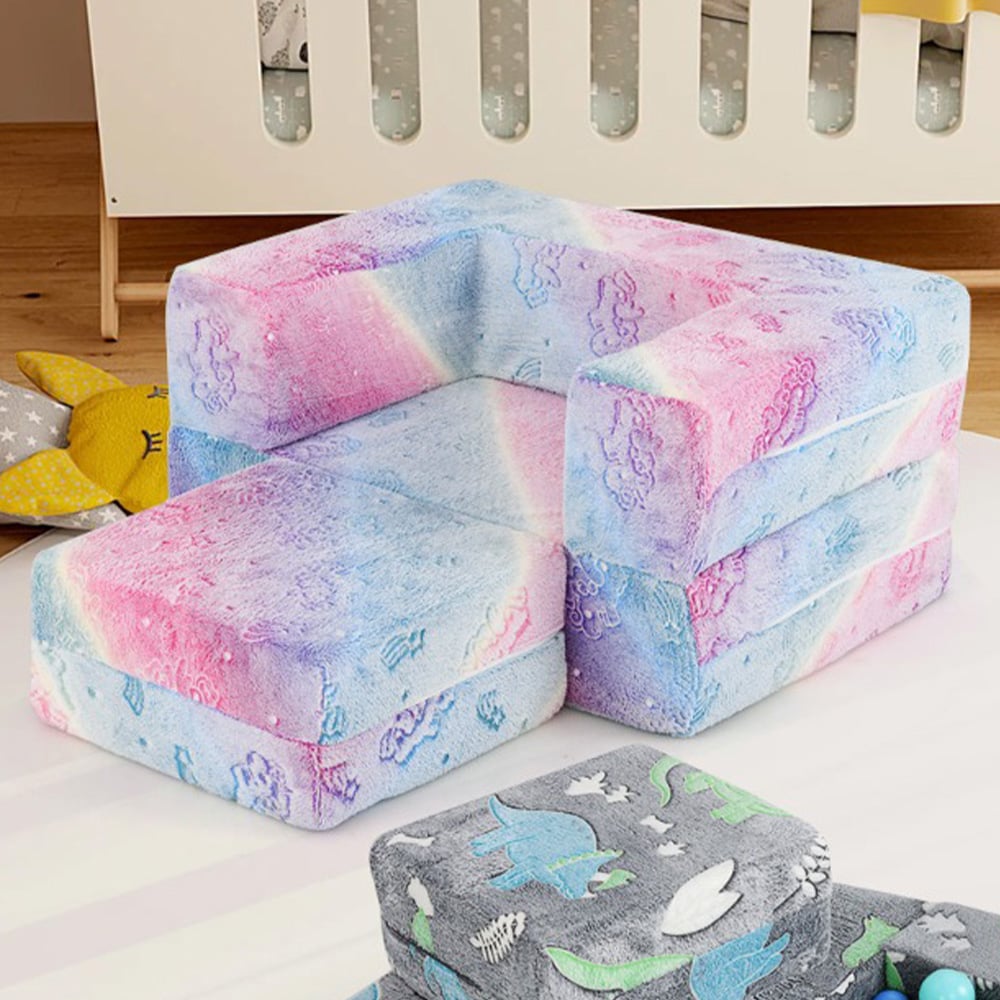 Costway Rainbow Toddler Play Couch with Machine Washable Cover Image 1
