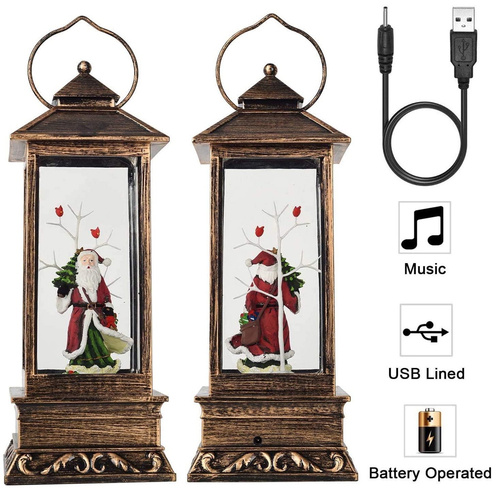 Shatchi Chrome Glitter Santa Scene Musical LED Lantern Image 3