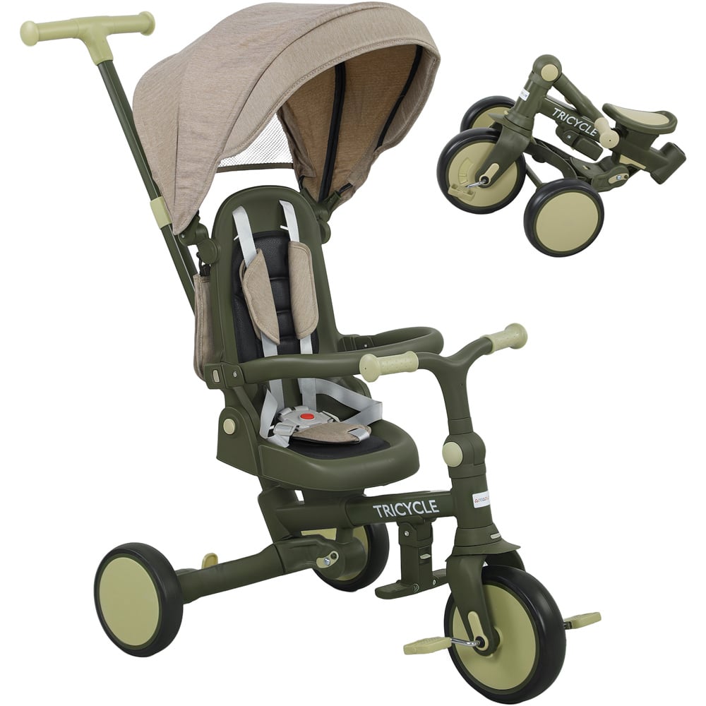Tommy Toys 5-in-1 Toddler Dark Green 5 Point Harness Foldable Trike with Parent Handle Image 3