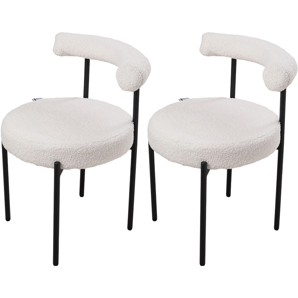 Living and Home Set of 2 White Sherpa Fleece Upholstered Dining Chair Image 2