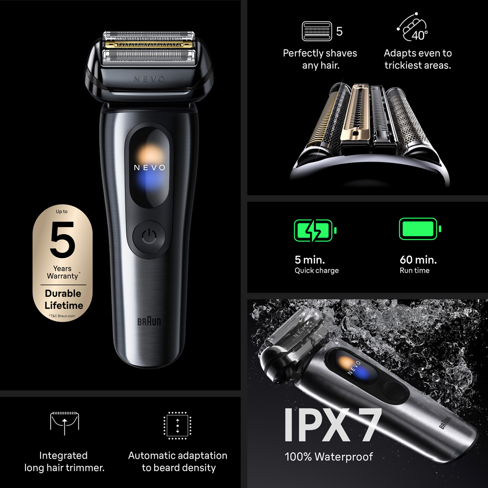 Braun Nevo AeroTouch Black Electric Shaver with Travel Case and Cleaning Brush Image 3