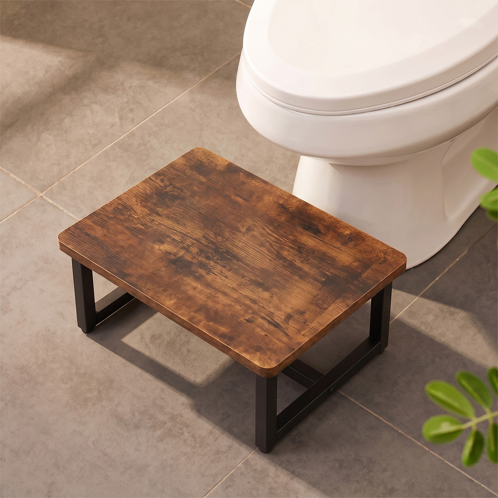 Living and Home Brown and Black Rustic Wood Grain Step Stool Image 8