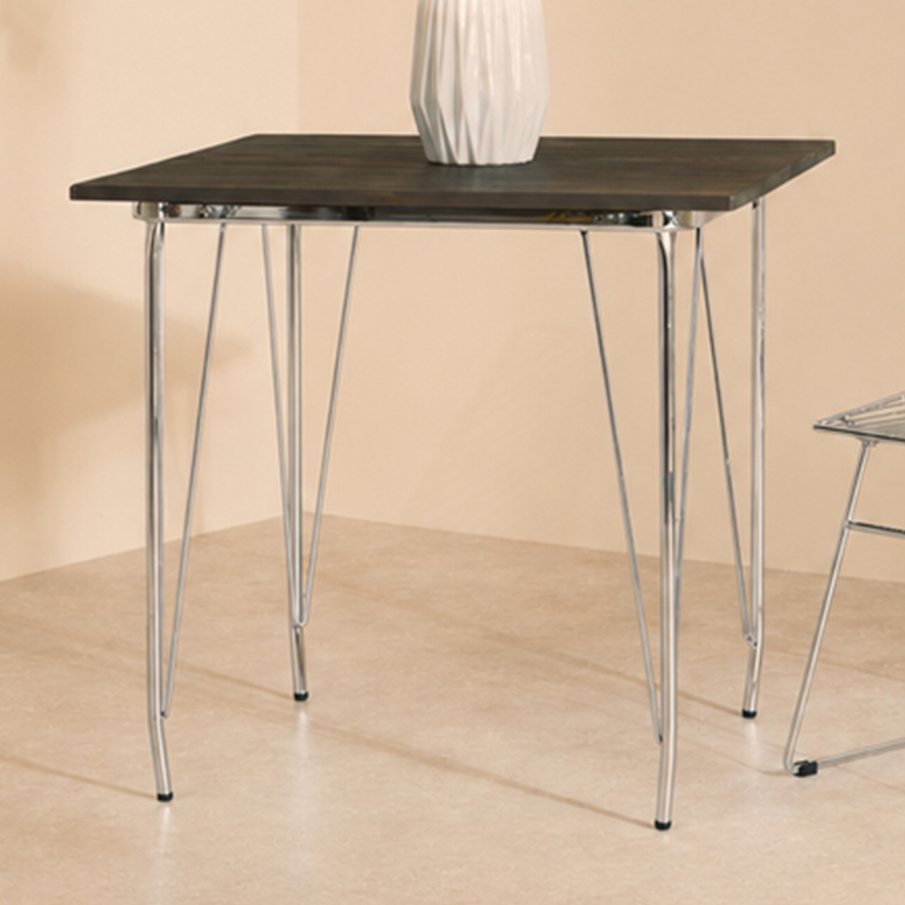 Premier Housewares 2 Seater Chrome Metal and Elm Wood Dining Table Image 1